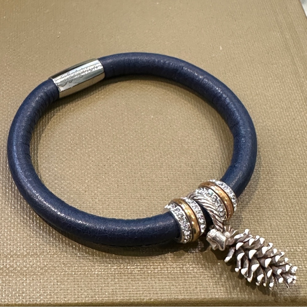 Brighton Woodstock Navy Bracelet Pinecone Charm Crystal Ring Set Large 7.75”
